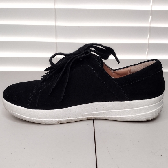 Fitflop F-Sporty II Black Suede Comfort Low Top Lace Up Fringe Sneakers Sz 7 - Picture 6 of 12